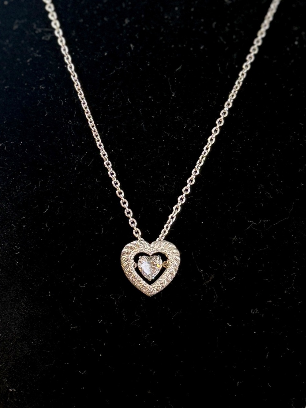 JUDITH RIPKA Sterling Silver 3-D Sparkling Floating CZ  Heart Pendant Necklace